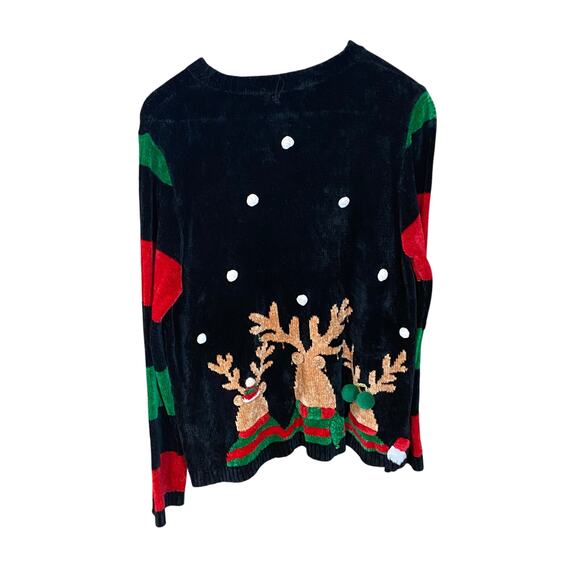 Vintage Berek Reindeer Chenille Holiday Sweater Christmas Embellished Medium - Picture 2 of 10